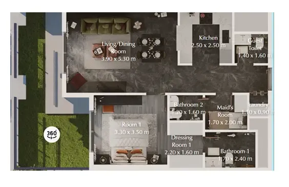 Bab Al Qasr Garden Residences 65 1 bed floor plan, 908 sqft