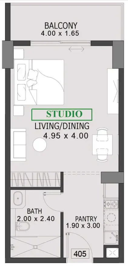 One By Preston Studio floor plan, 447 sqft