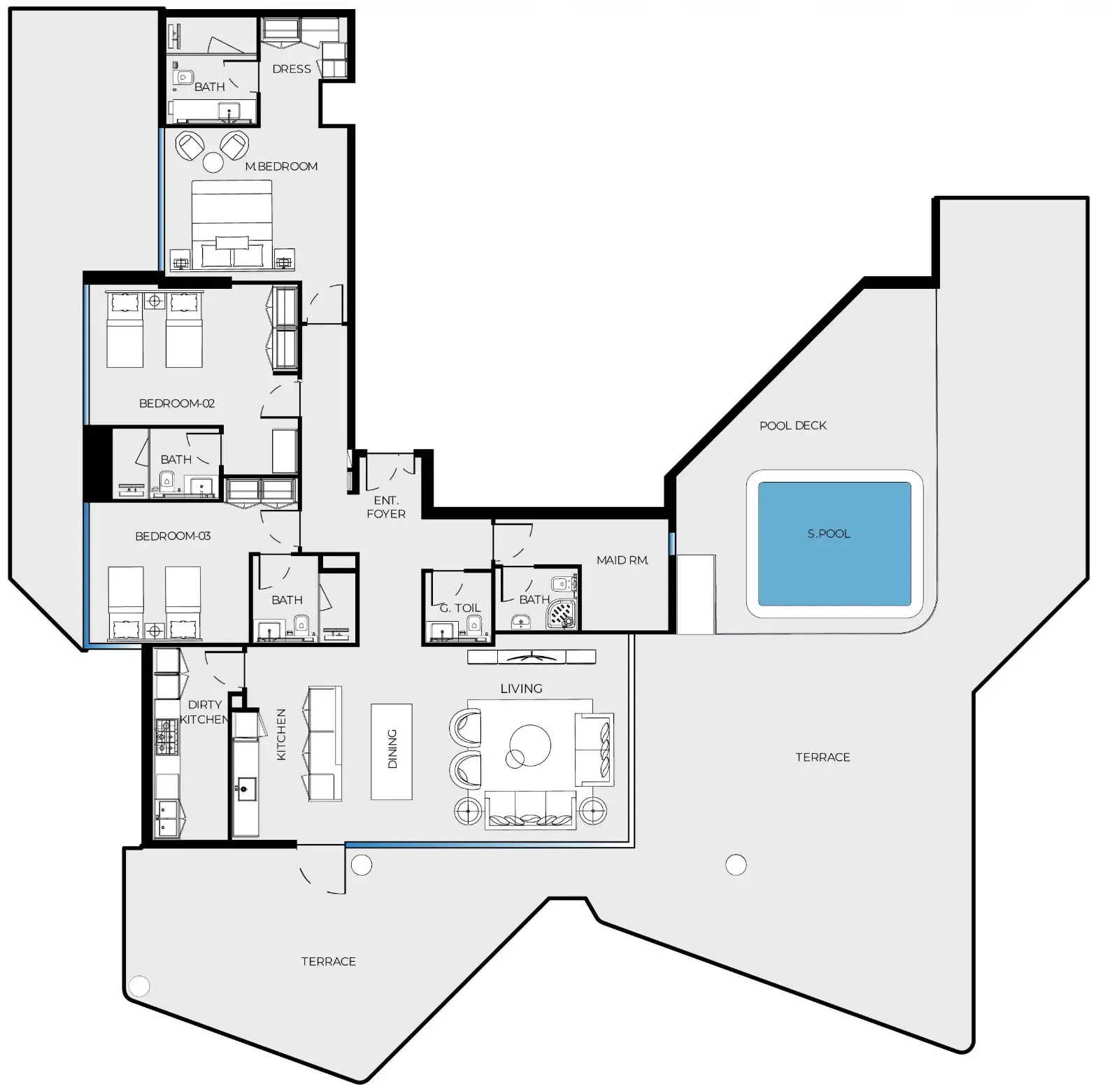 Luxury Canal Residences 3 bed floor plan, 4,427 sqft