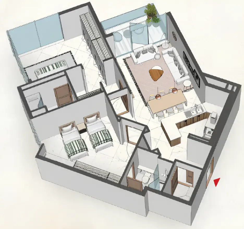 Comfort by Roof 2 bed floor plan, 1,235 – 1,714 sqft