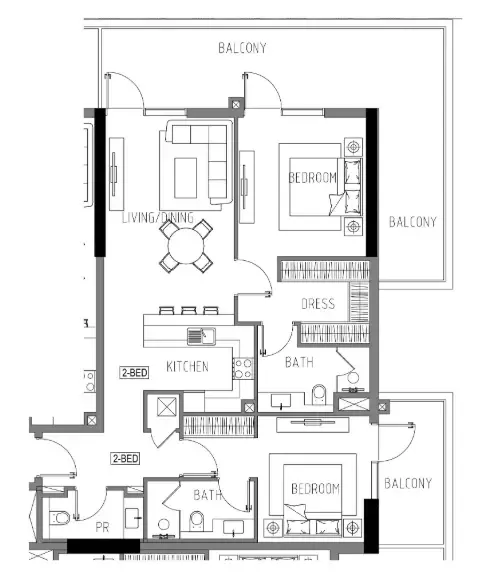 Damac Riverside Views 2 bed floor plan, 1,442 sqft