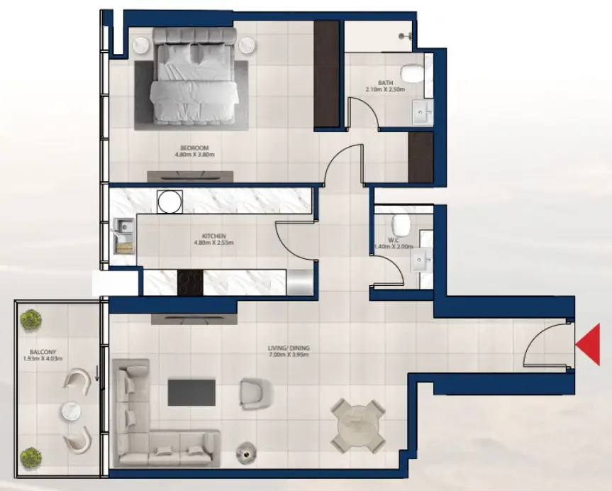 Al Vista 1 bed floor plan, 1,014 sqft