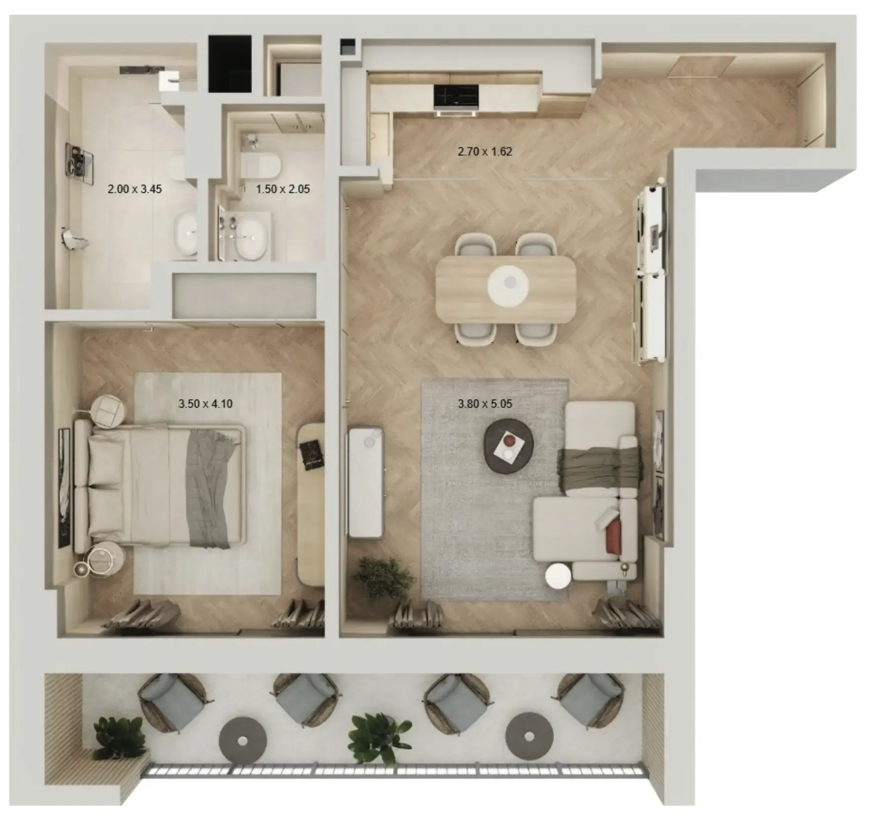 Arisha Terraces 1 bed floor plan, 905 sqft