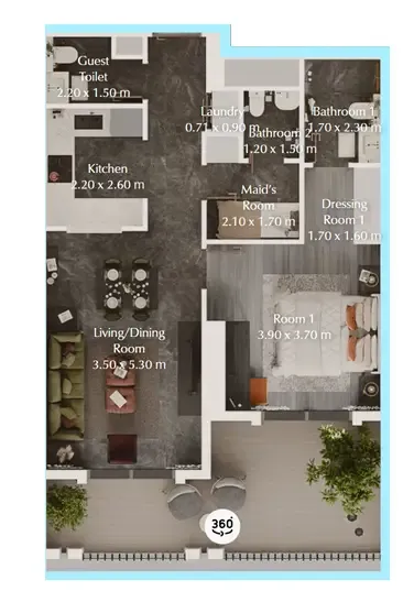Bab Al Qasr Garden Residences 65 1 bed floor plan, 862 sqft
