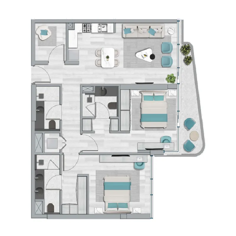 Flora Bay Residences 2 bed floor plan, 1,147 sqft
