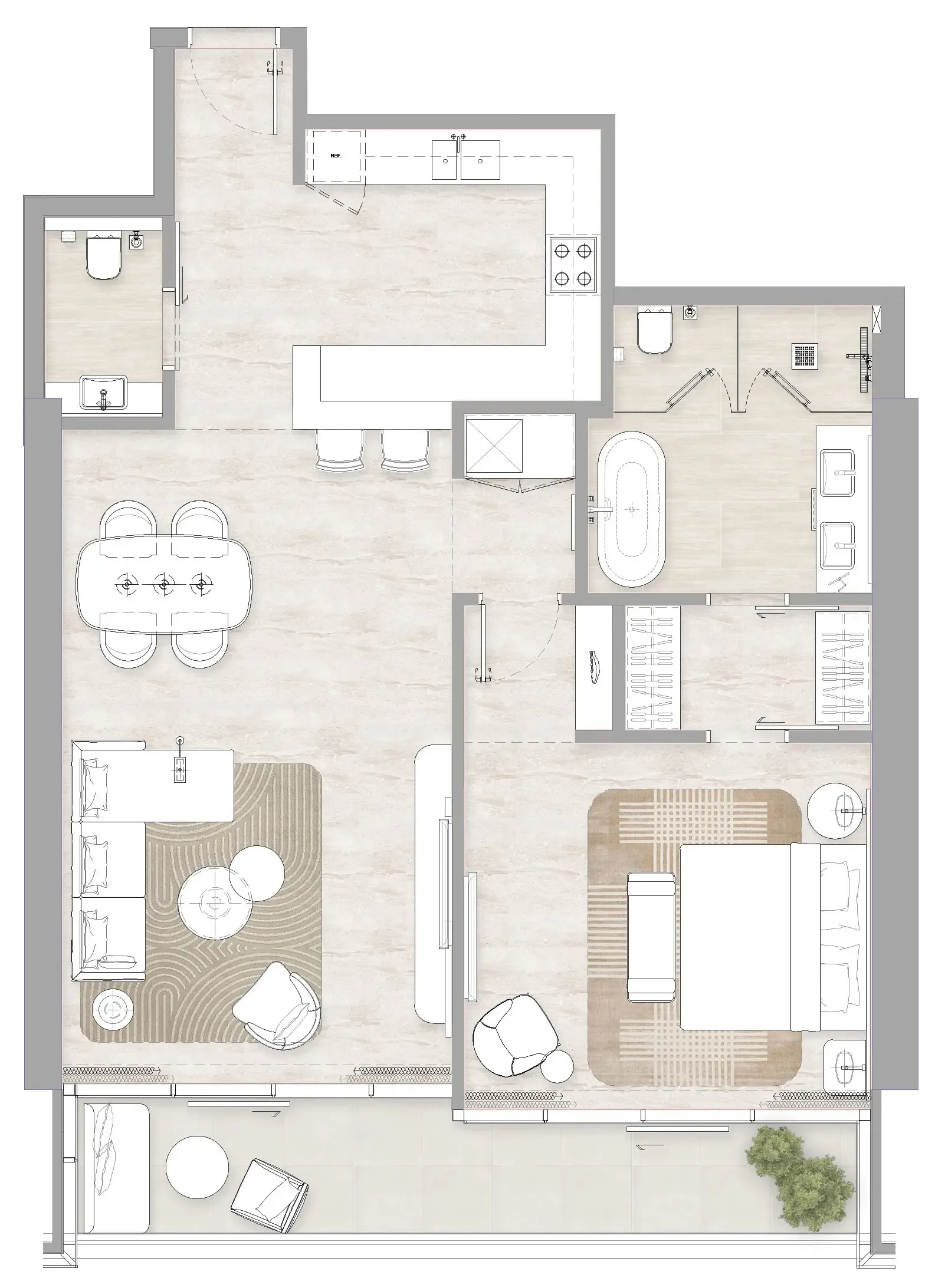 Kempinski Marina Residences 1 bed floor plan, 1,132 sqft