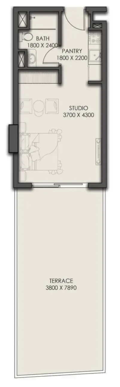 Park Residency Studio floor plan, 649 sqft