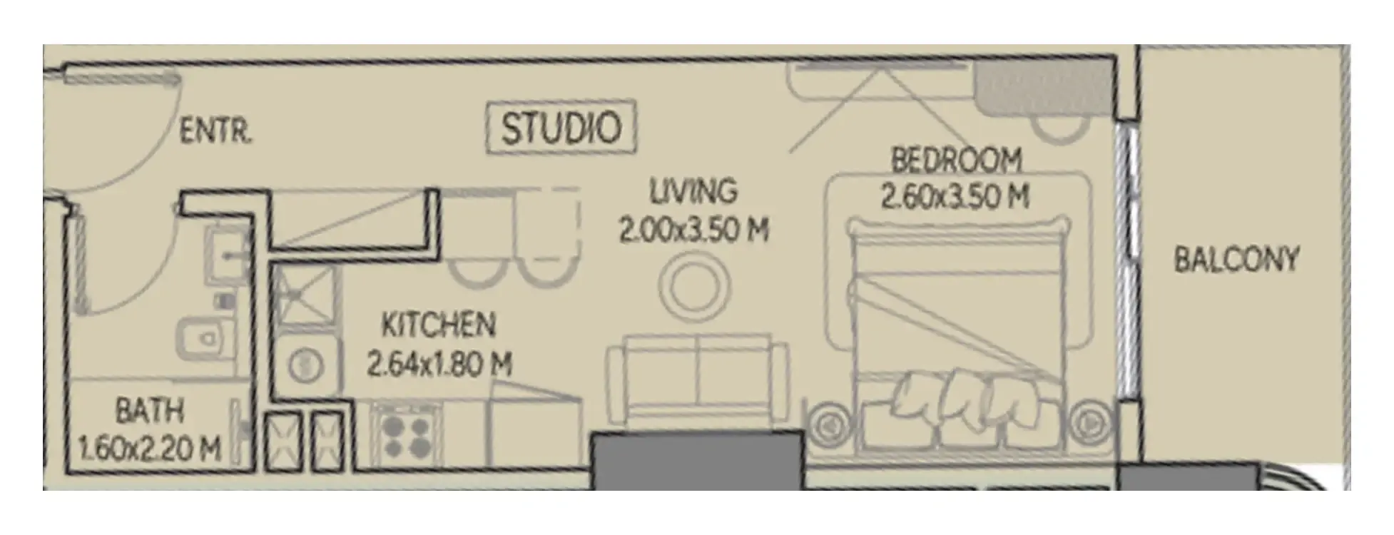 Weston by Wadan Phase 1 & 2 Studio floor plan, 441 sqft
