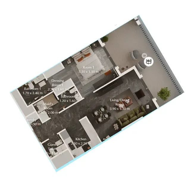 Bab Al Qasr Garden Residences 65 1 bed floor plan, 904 sqft