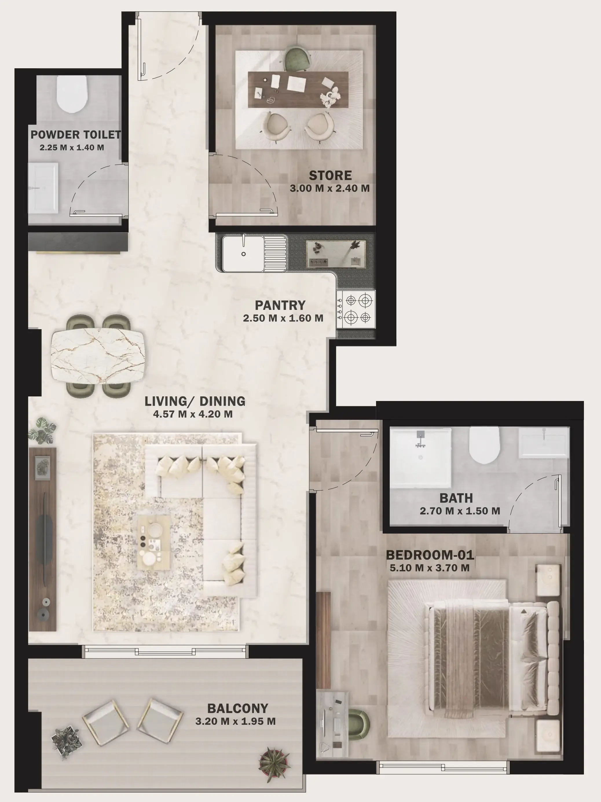 VOI Residence 1 bed floor plan, 811 sqft