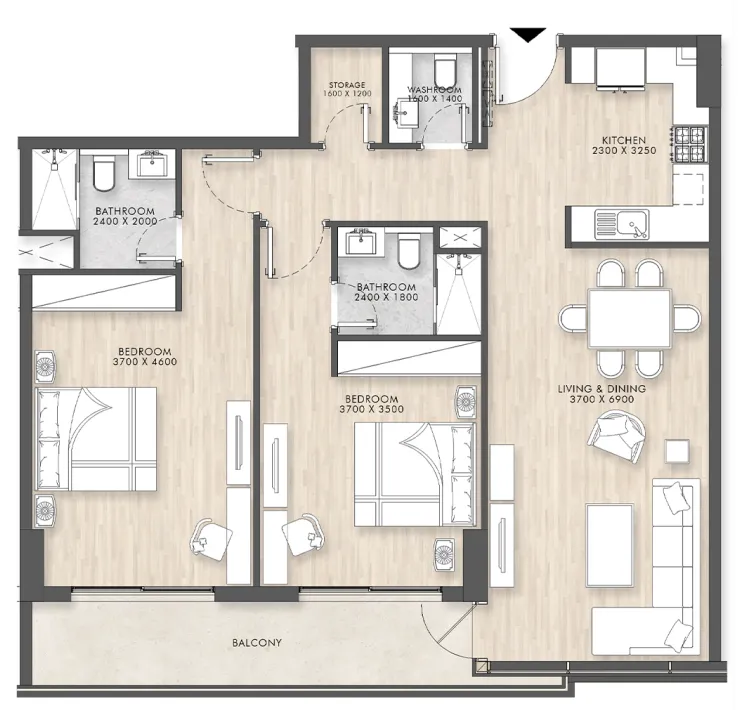 Capital Horizon Terraces 2 bed floor plan, 1,226 sqft