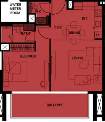 Binghatti Ruby 1 bed floor plan, 767 sqft