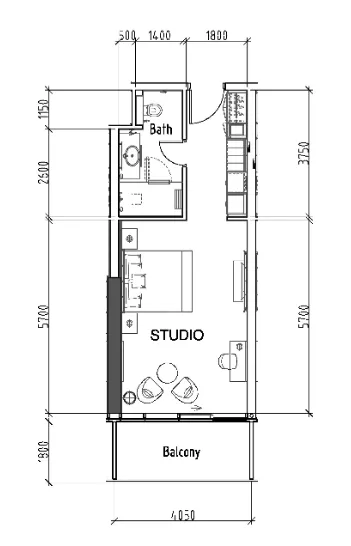 Damac Hills - Radisson Dubai Studio floor plan, 500 sqft