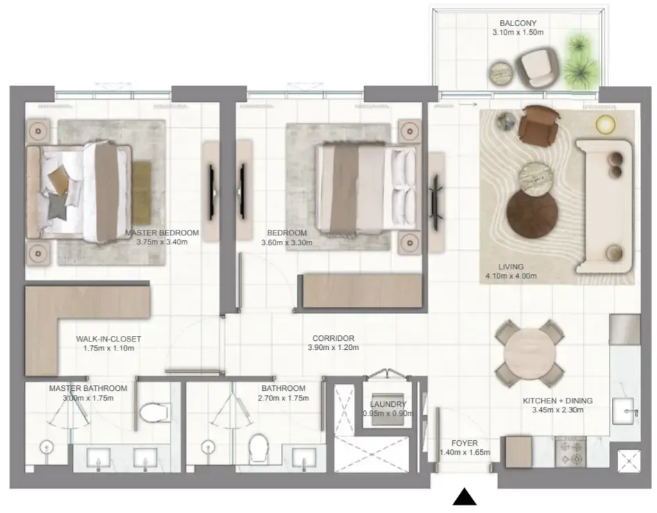Golf Vale 2 bed floor plan, 990 – 993 sqft