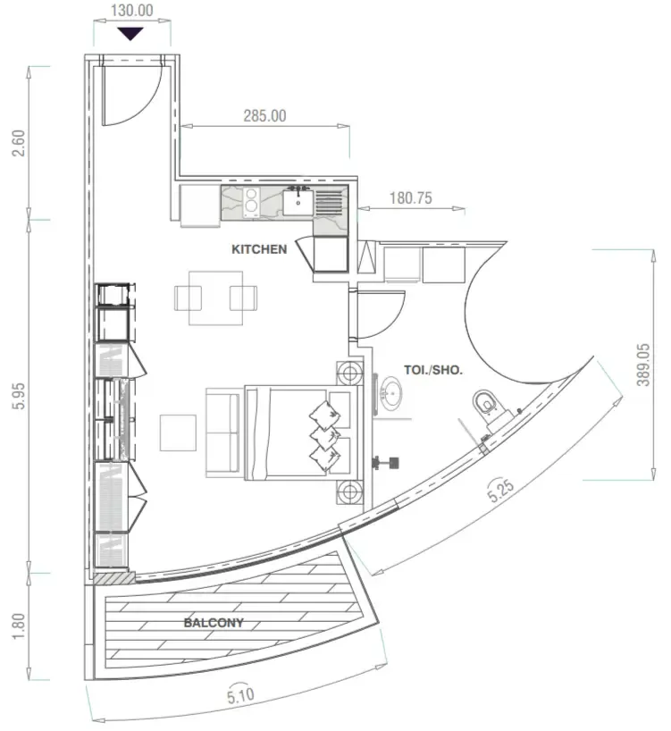 MBL Signature Studio floor plan, 542 sqft