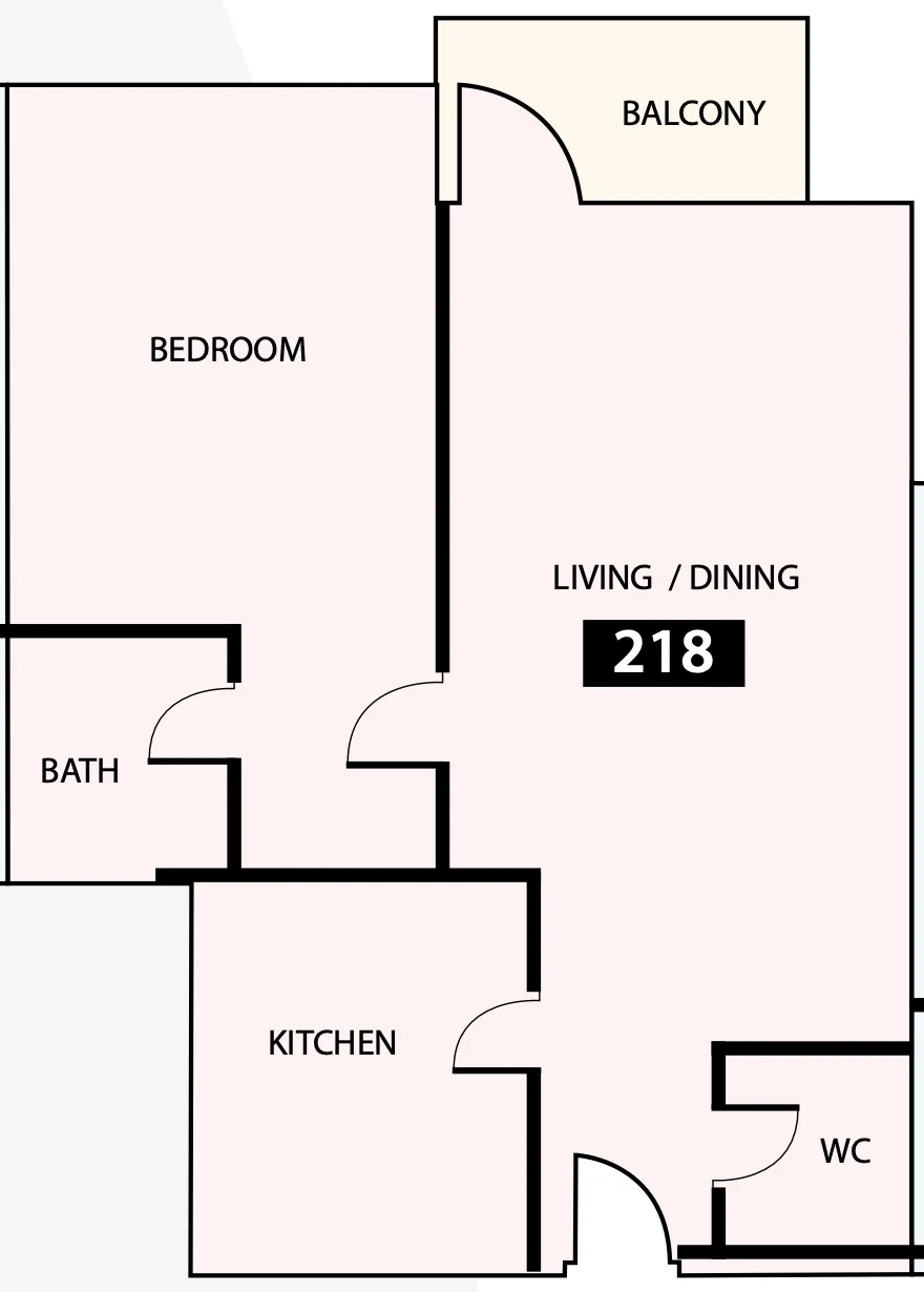 Paradise View 1 1 bed floor plan, 805 sqft