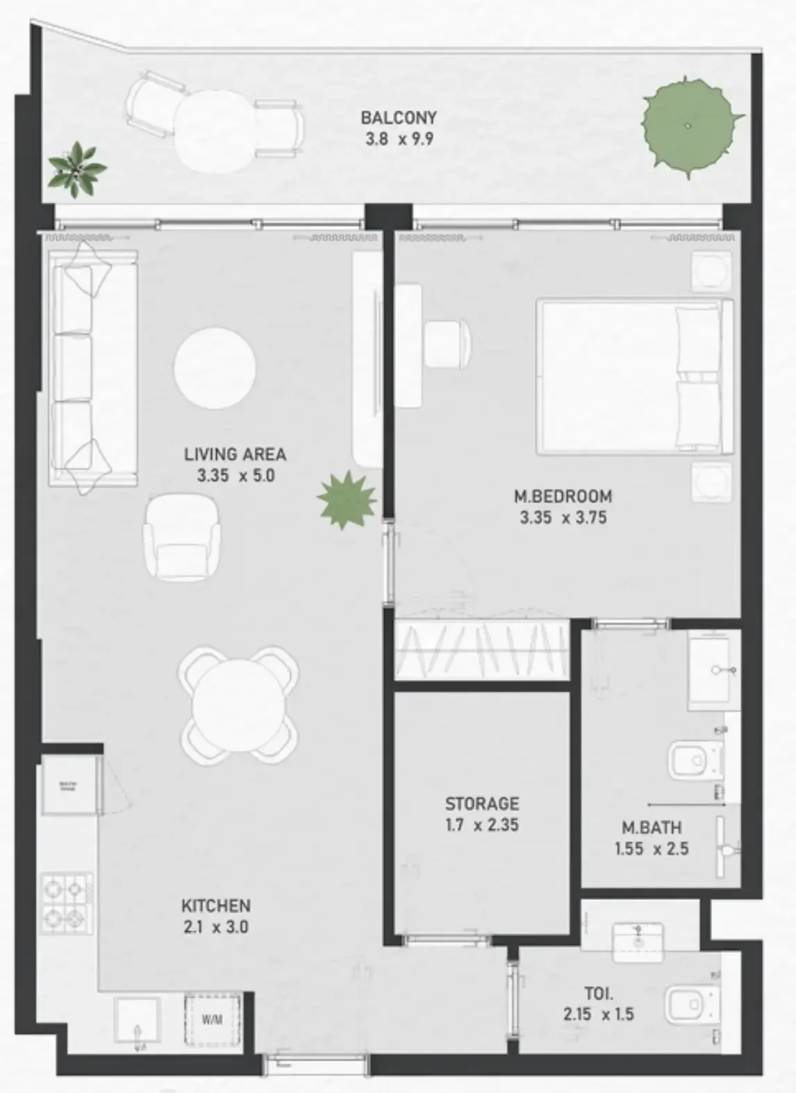 Ayami Residence 1 bed floor plan, 735 sqft