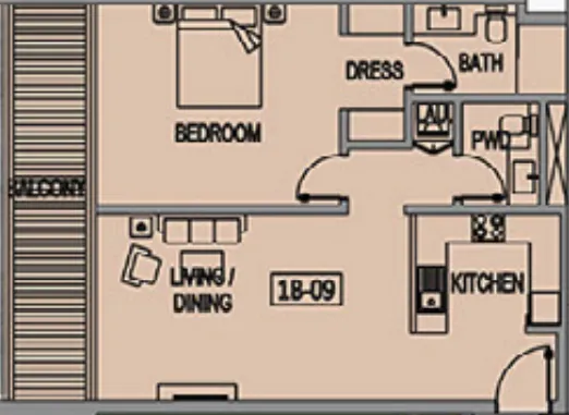 Jade Tower 1 bed floor plan, 938 sqft