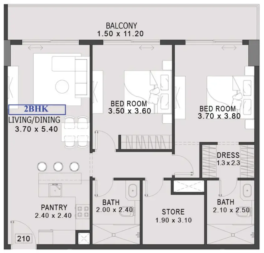 One By Preston 2 bed floor plan, 1,166 sqft