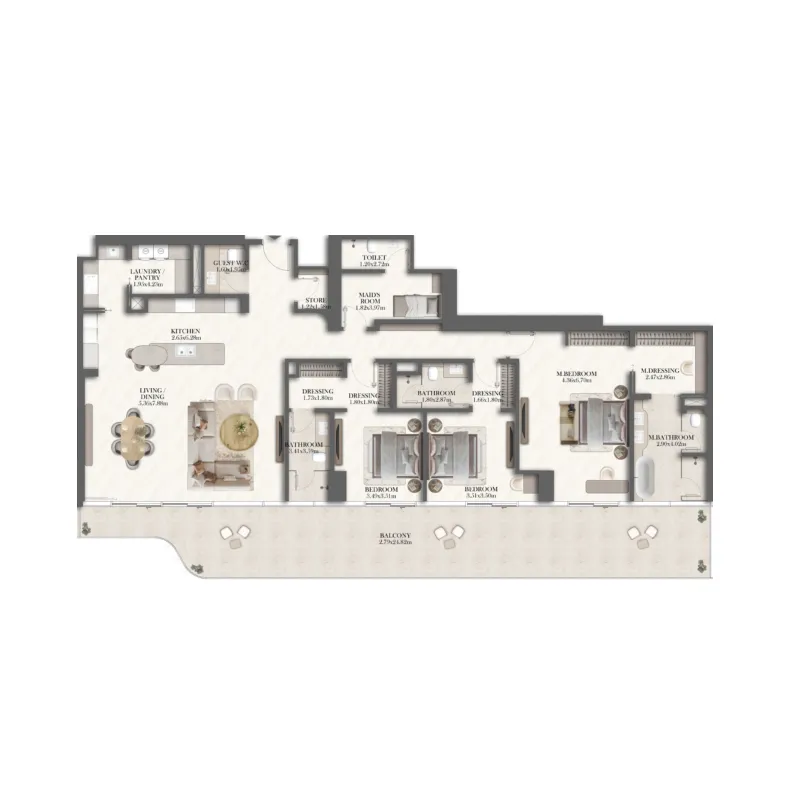 Jumeirah Residences at Al Maryah Island 3 bed floor plan, 2,901 – 3,088 sqft