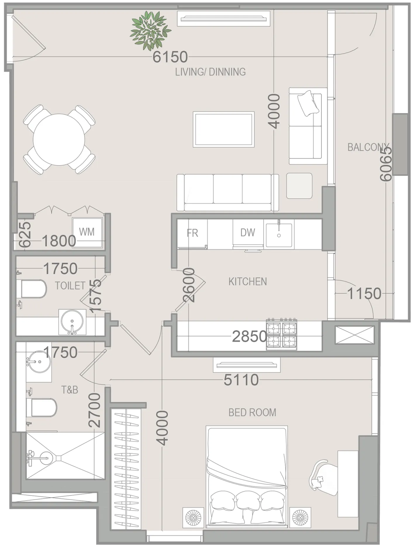 EVERGR1N House 4 1 bed floor plan, 803 sqft