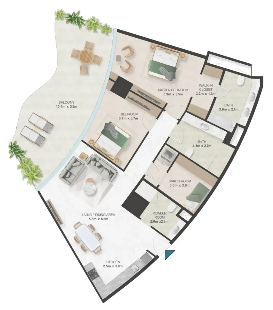Oystra 2 bed floor plan, 1,900 sqft