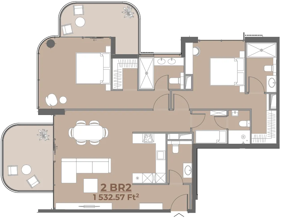 House of WELL 2 bed floor plan, 1,535 sqft