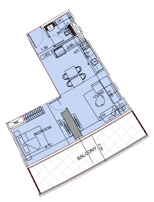 Binghatti Aquarise 1 bed floor plan, 789 sqft