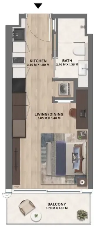 Mövenpick Residences Dubai Motor City Phase 1 Studio floor plan, 364 sqft