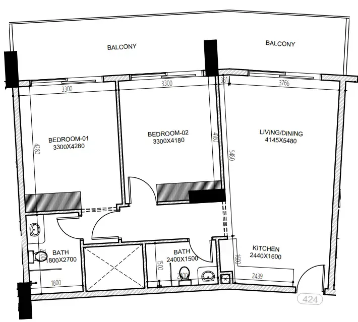 Astra South 2 bed floor plan, 1,053 sqft