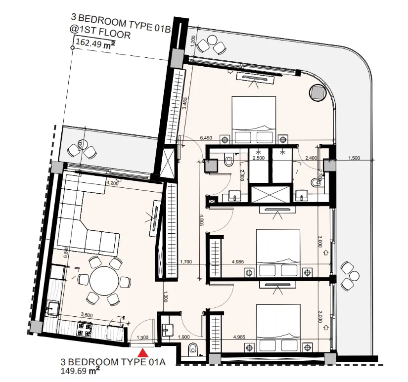 Azizi Arian 3 bed floor plan, 1,742 sqft