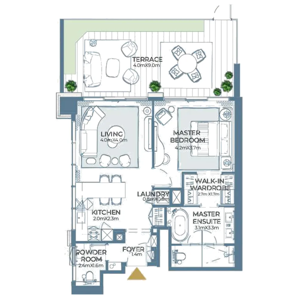 Fairmont Residences Al Marjan Island 1 bed floor plan, 1,133 sqft