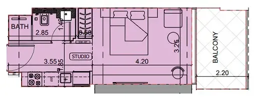 Binghatti Cullinan Studio floor plan, 381 sqft