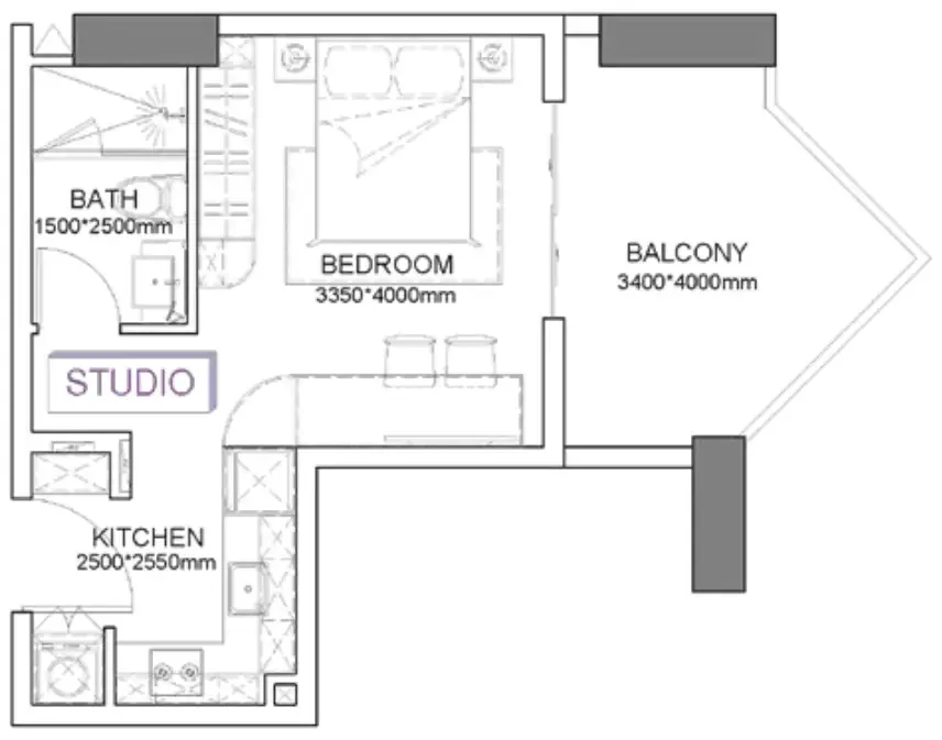 Listone Residence Studio floor plan, 416 sqft