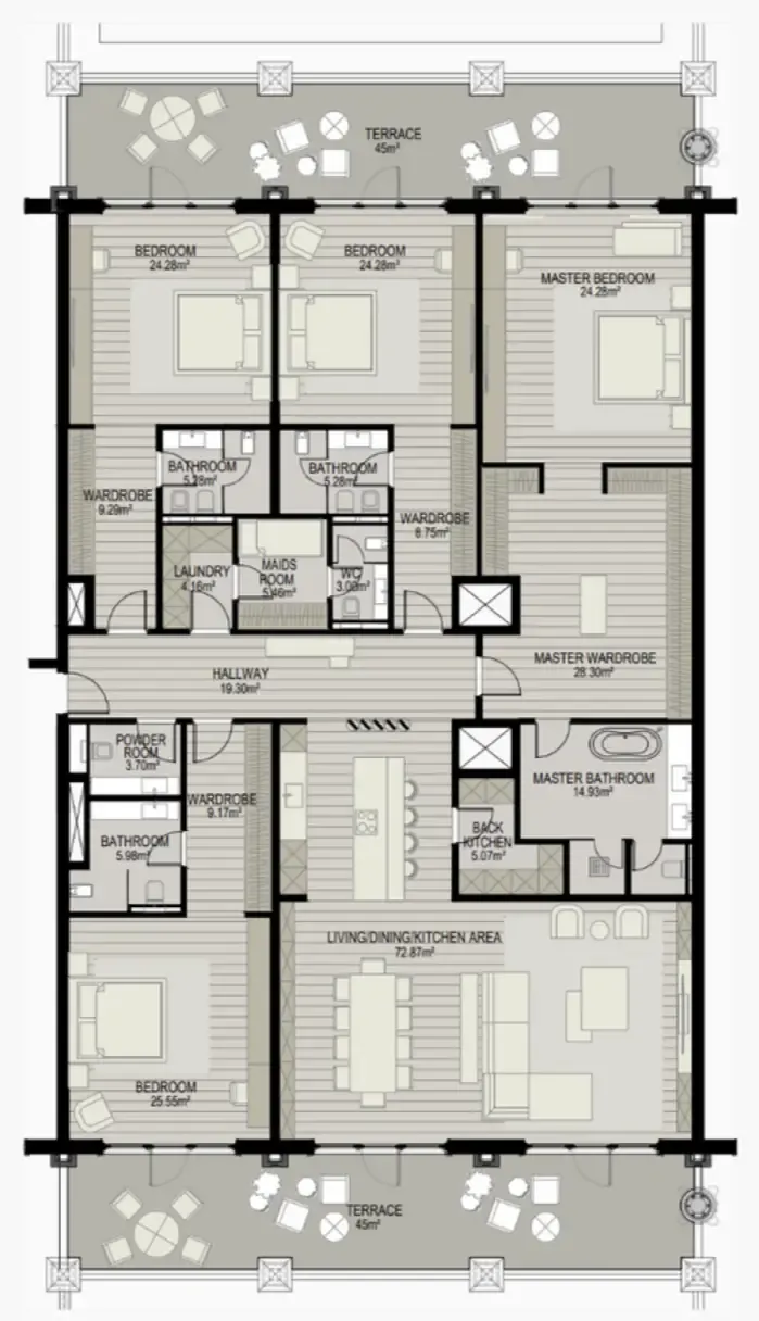 Raffles The Palm Dubai 4 bed floor plan, 4,629 sqft