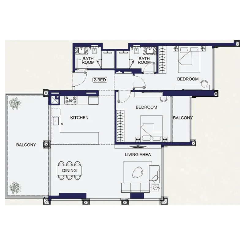 Binghatti Starfall 2 bed floor plan, 1,432 sqft