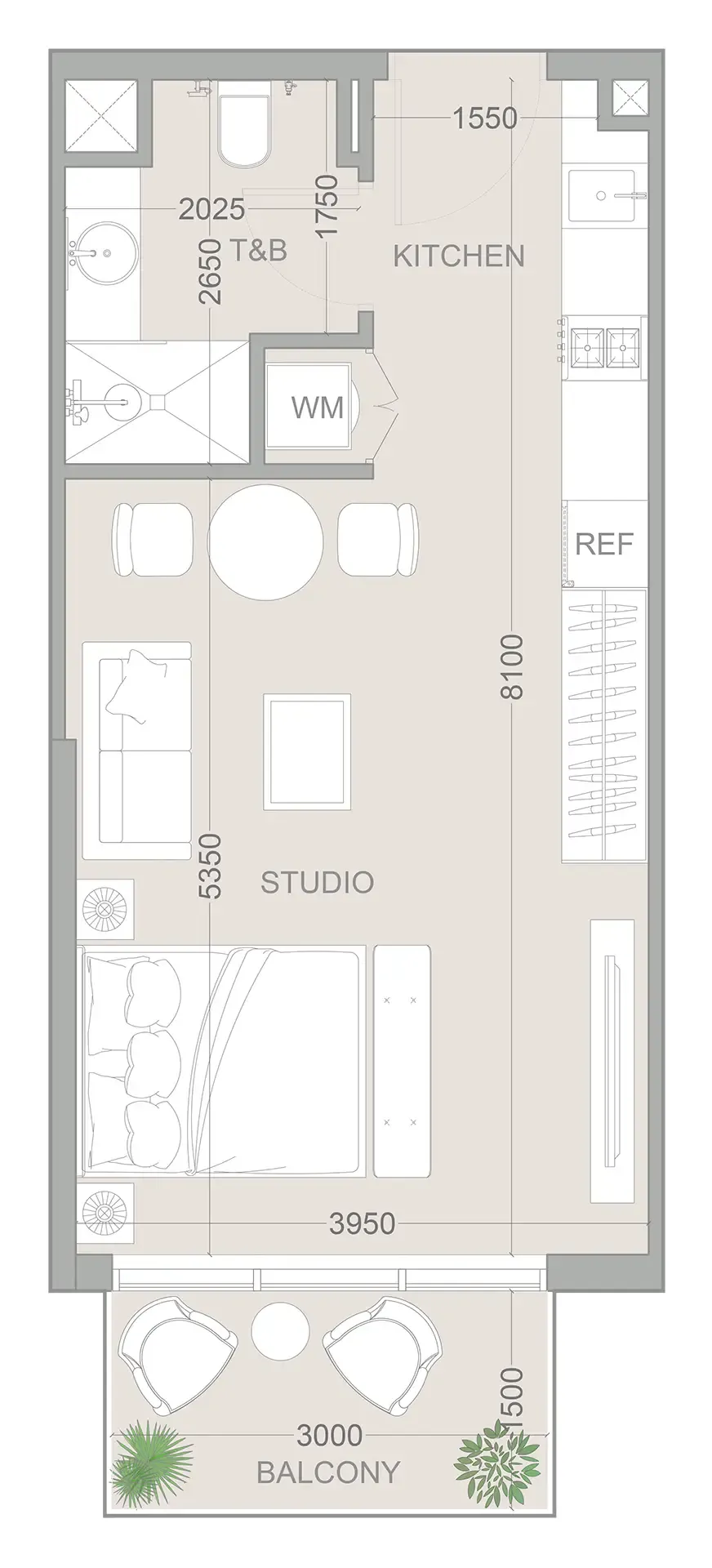 1WOOD Residence 2 Studio floor plan, 426 sqft