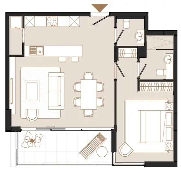 Flamingo LUX 1 bed floor plan, 846 sqft