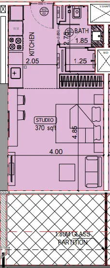 Binghatti Starlight Studio floor plan, 493 sqft