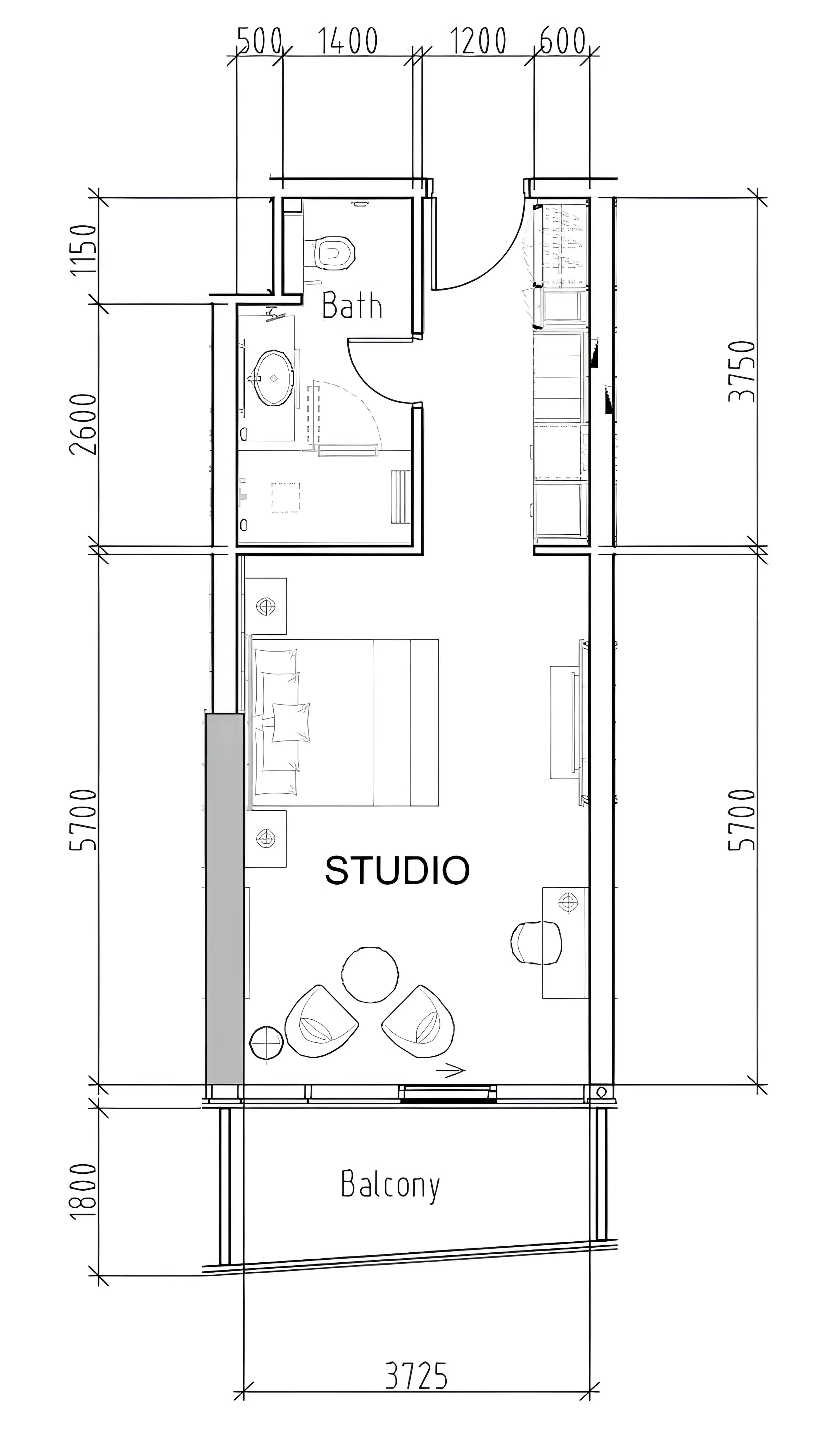 Damac Hills - Artesia Studio floor plan, 493 sqft