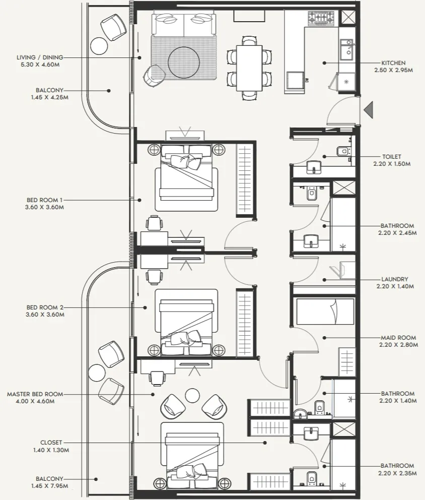 Azizi Amir 3 bed floor plan, 1,656 sqft