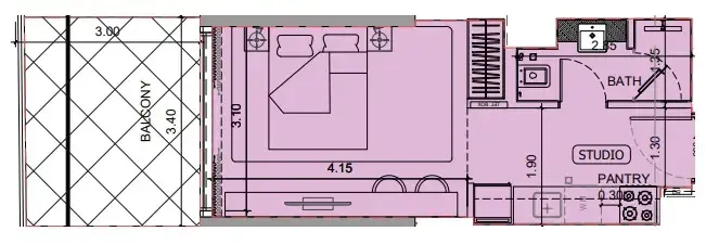 Project Maybach Studio floor plan, 408 sqft