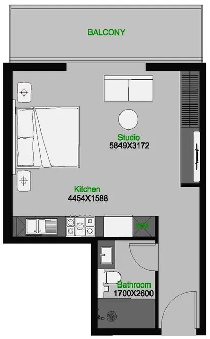 The Central Downtown Studio floor plan, 548 sqft