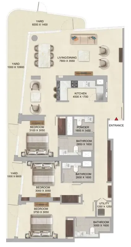 River Cove Residences at Sobha City 3 bed floor plan, 1,813 sqft