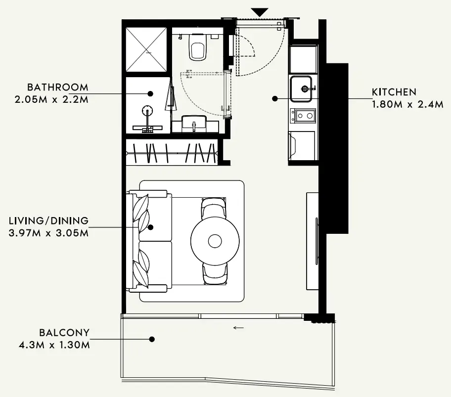 Azizi Milan Studio floor plan, 321 sqft