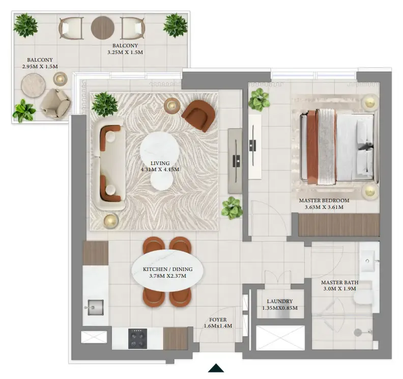 Vida Residences Hillside 1 bed floor plan, 778 sqft