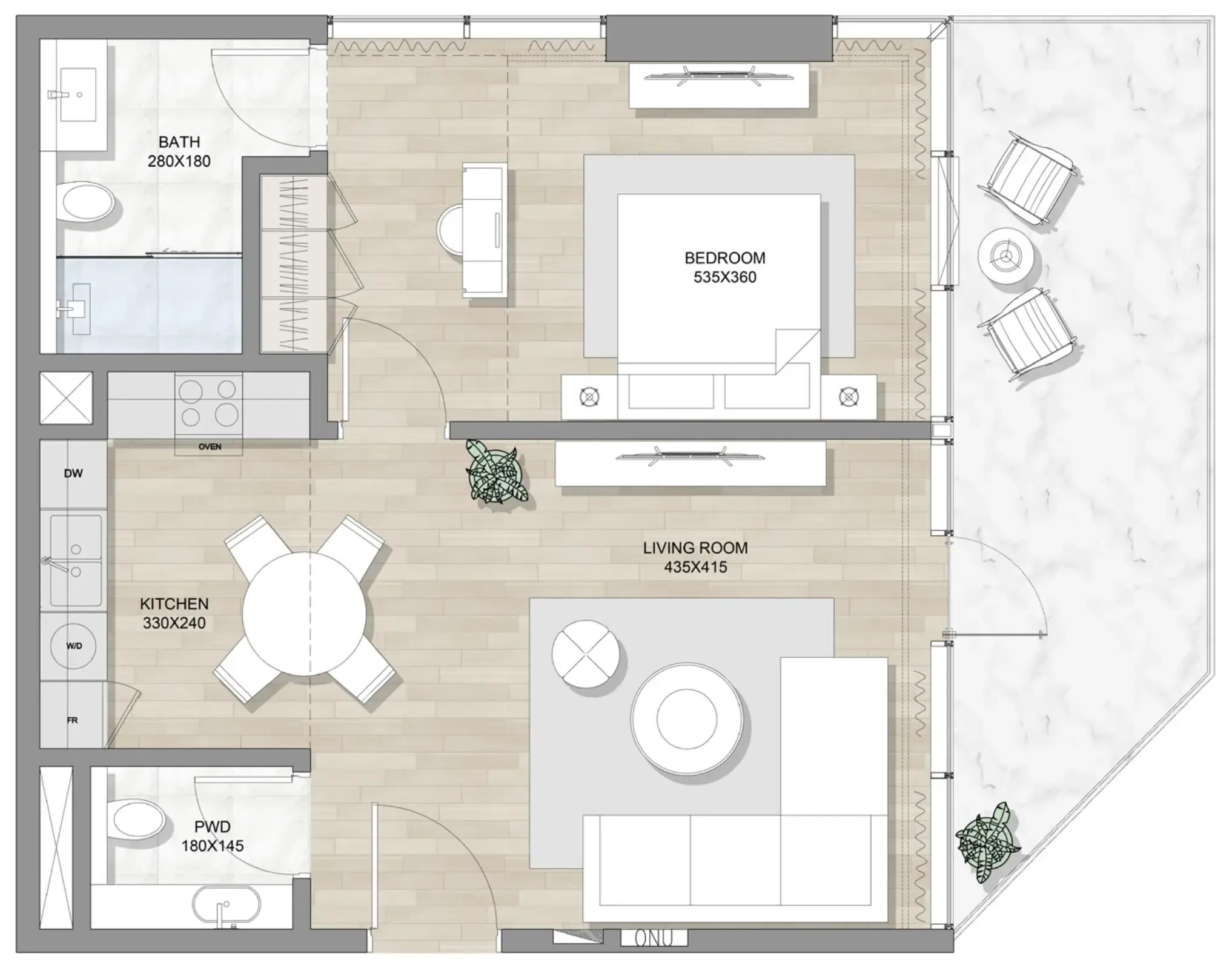 Skai Mina 1 bed floor plan, 1,302 sqft