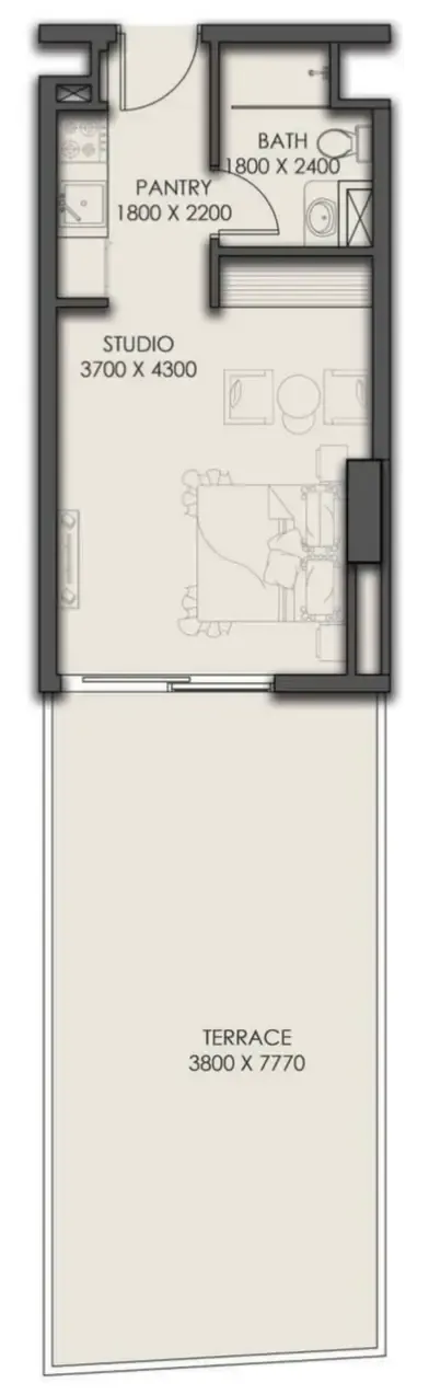 Park Residency Studio floor plan, 634 sqft
