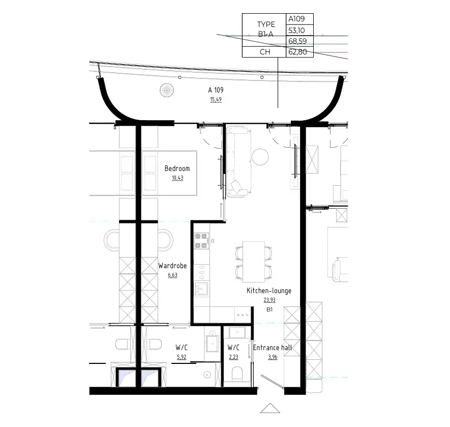 Bamboo Forest 1 bed floor plan, 624 – 829 sqft