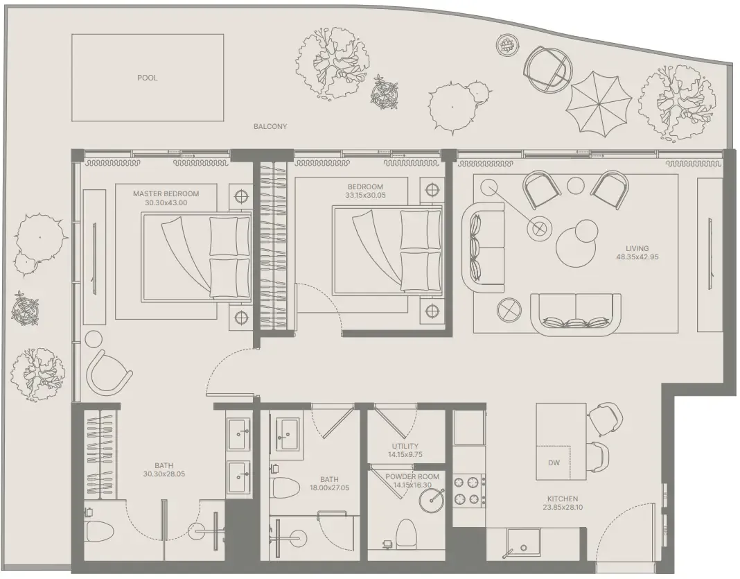 Bond Enclave 2 bed floor plan, 1,302 sqft